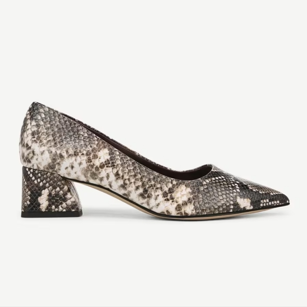 NEW Franco Sarto Racer Pump Snakeskin Patterned Block Heel Shoes, Sz 6.5 US